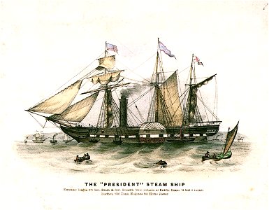 The President Steam-Ship. Extreme length 275 Feet, Beam 41 Feet, Breadth from outside of Paddle-boxes 72 feet 6inches Burthen 2366 Tons, Engines 540 Horse power RMG PU6705