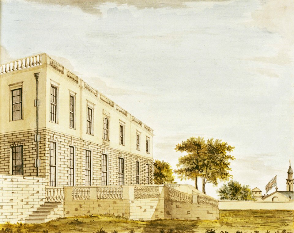 The Queen's House from the north-east showing north facade and terrace RMG PW3012
