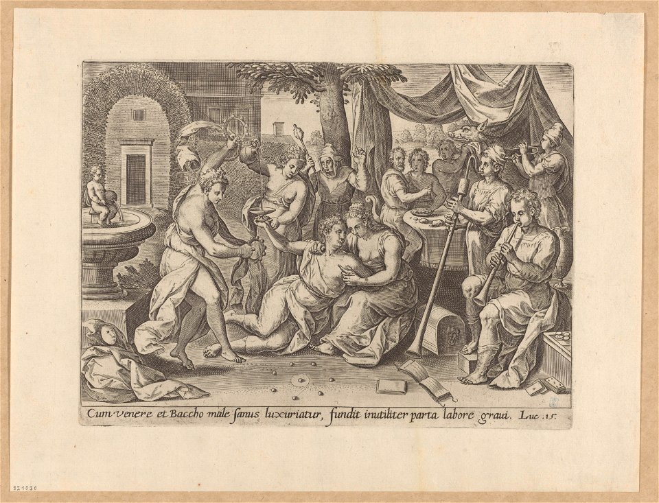 The Prodigal Son wasting his substance 1585 print by Chrispijn van den Broeck, S.I 1030, Prints Department, Royal Library of Belgium