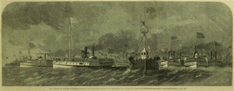 The Prince of Wales in Canada - HRH escorted to Montreal on the St. Lawrence - ILN 1860