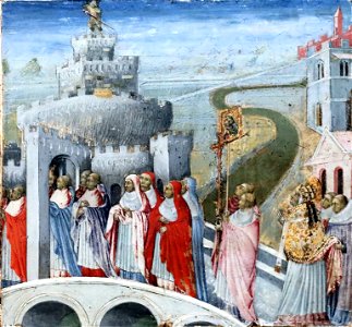 The Procession of Saint Gregory to the Castel Sant'Angelo (ca. 1470) Louvre. Free illustration for personal and commercial use.