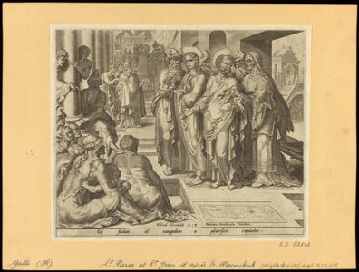 The Priest and The Sadducees Laying Hands on St Peter and St John 1558 print by Maarten van Heemskerck, S.I 52813, Prints Department, Royal Library of Belgium