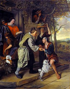 The return of the prodigal son, by Jan Steen. Free illustration for personal and commercial use.