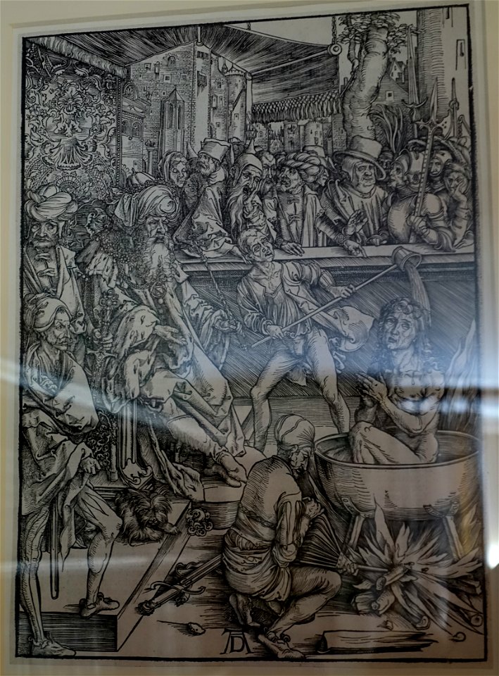 The Revelation of St. John, 1. The Martyrdom of St. John the Evangelist, by Albrecht Durer - Kelmscott Manor - Oxfordshire, England - DSC00069
