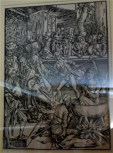 The Revelation of St. John, 1. The Martyrdom of St. John the Evangelist, by Albrecht Durer - Kelmscott Manor - Oxfordshire, England - DSC00069