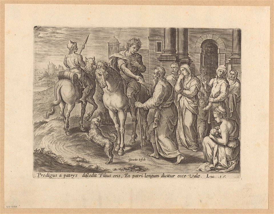 The Prodigal Son Leaving His Father's House 1585 print by Chrispijn van den Broeck, S.I 1029, Prints Department, Royal Library of Belgium