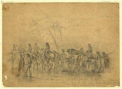 The pursuit of Gen. Lee's rebel army. The heavy guns - 30 pounders - going to the front during a rain storm - E.F. LCCN2004661935
