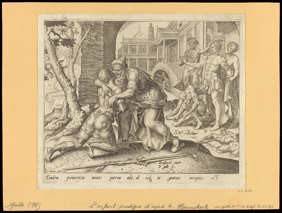 The Return of The Prodigal Son 1562 print by Maarten van Heemskerck, S.I 55741, Prints Department, Royal Library of Belgium