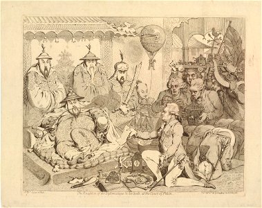 The reception of the diplomatique & his suite, at the court of Pekin. (BM 1868,0808.6229)