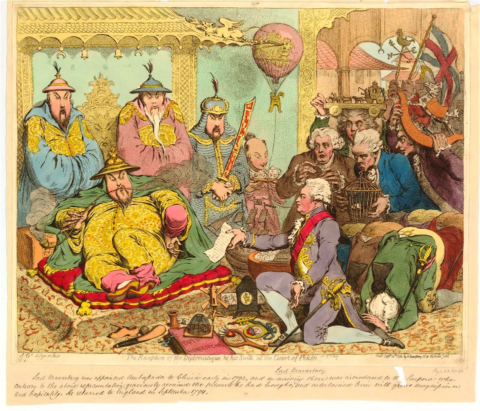 The reception of the diplomatique & his suite, at the court of Pekin. (BM 1851,0901.619)