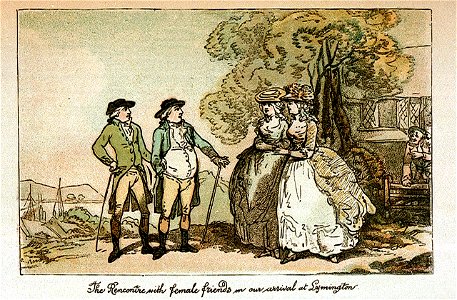 The Renconire with female friends on our arrival at Lymington (caricature) RMG PW4944