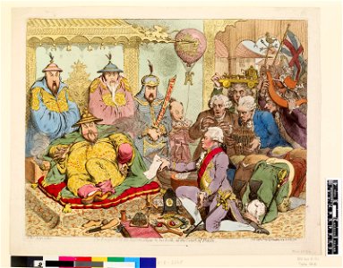 The reception of the diplomatique & his suite, at the court of Pekin (BM 1868,0808.6228)