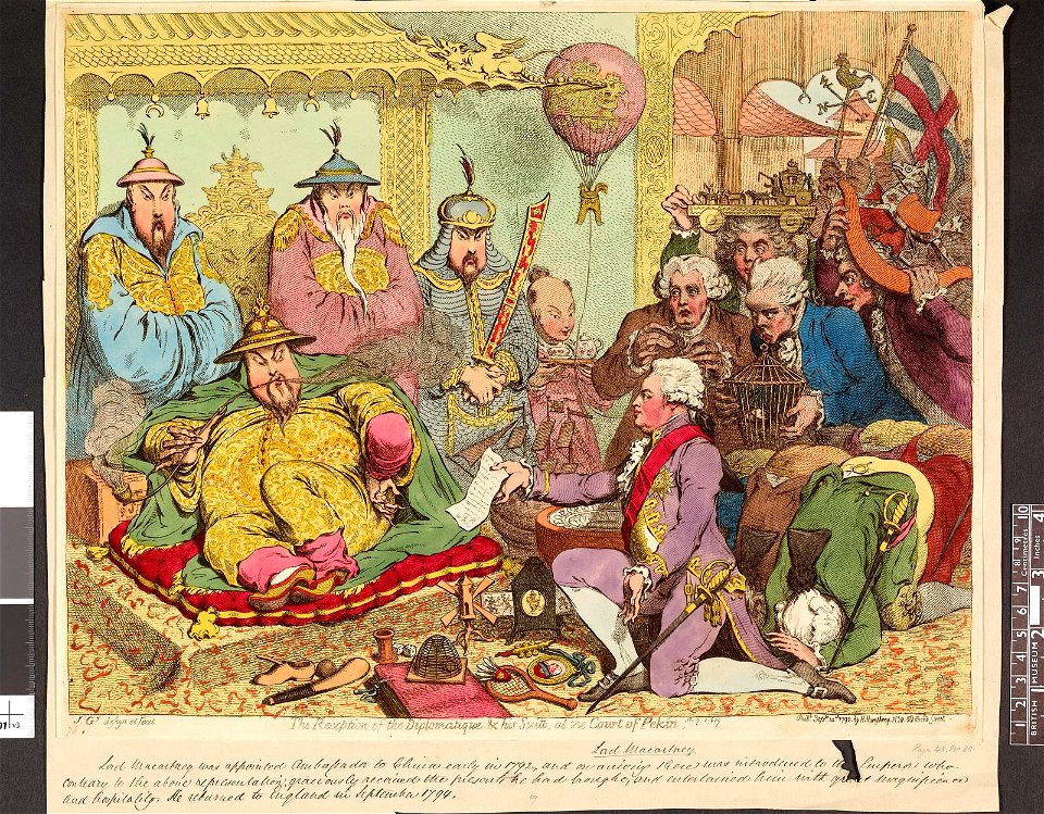 The reception of the diplomatique & his suite, at the court of Pekin. (BM 1851,0901.619 1)