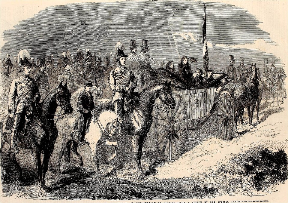The Queen's Visit to Ireland, Her Majesty reviewing the Troops on the Curragh of Kildare - ILN 1861