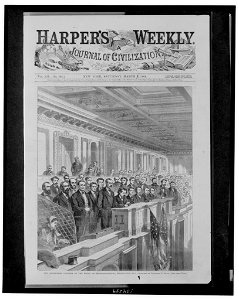 The reporters' gallery of the House of Representatives, Washington, D.C. - sketched by Theodore R. Davis. LCCN2004671453