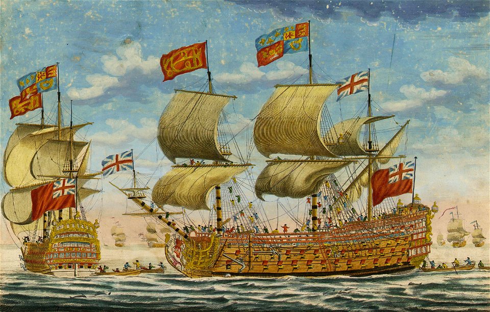 The Royal Sovereign a first rate man of war, carrying 100 Guns and 750 ...