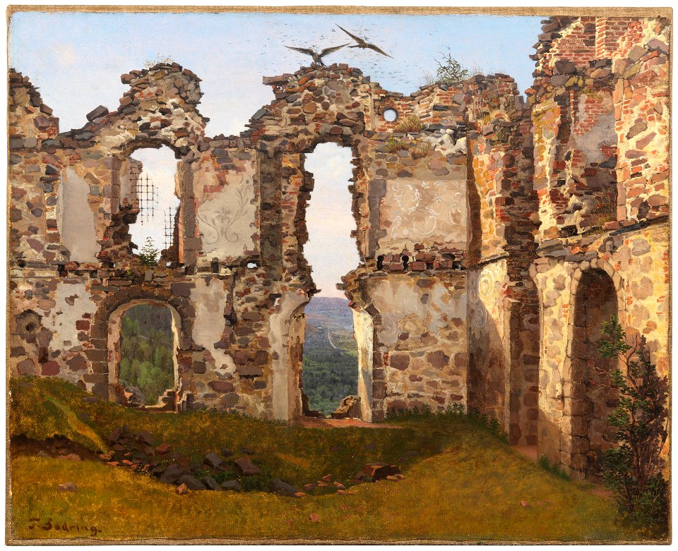 The Ruins of Brahehus near Jönköping, Sweden. Study (Frederik Hansen Sødring) - Nationalmuseum - 212132
