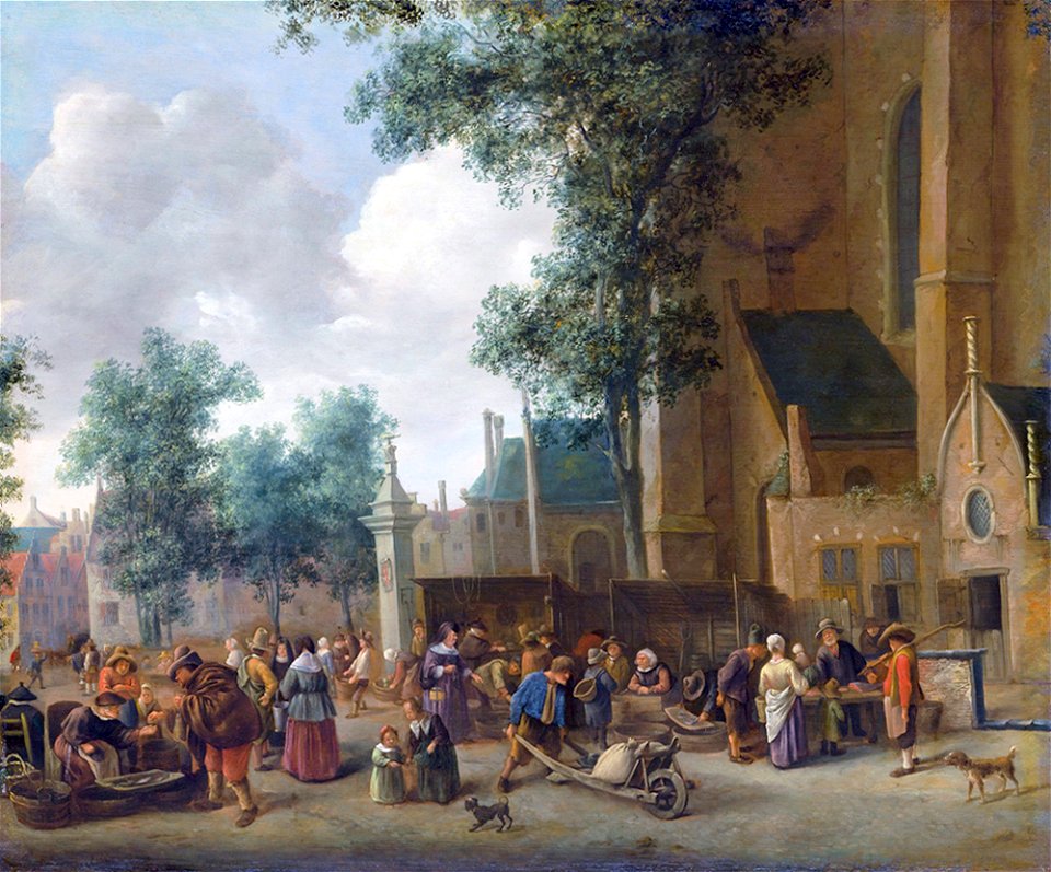 The river-fish market in the Hague, by Jan Steen