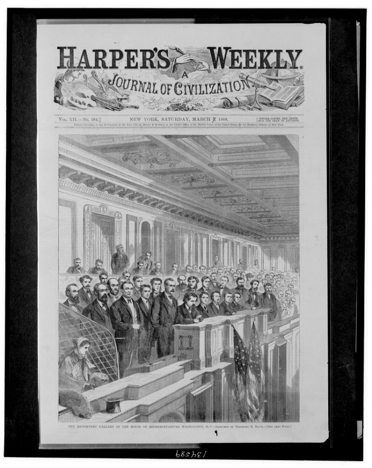 The reporters' gallery of the House of Representatives, Washington, D.C. - sketched by Theodore R. Davis. LCCN2004671453