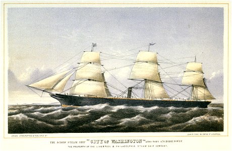 The Screw Steam Ship City of Washington 2380 tons 450 horse power, the Property of the Liverpool and Philadelphia Steam Ship Company RMG PU6749