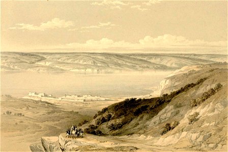 The Sae of Tiberias, looking towards Bashan. David Roberts. 1855. Free illustration for personal and commercial use.