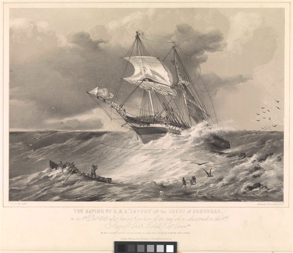 The saving of H.M.S. Sappho off the Coast of Honduras on the 11th Decr 1849 after having been hove off the reef where she struck on the 6th RMG PW8075