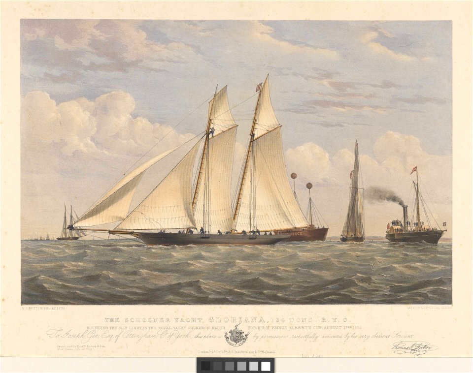 The Schooner Yacht Gloriana, 134 Tons R.Y.S.Rounding the Nab Light, in the Royal Yacht Squadron Match - 19th August 1852 RMG PY8709