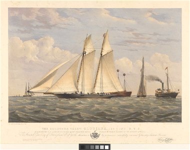 The Schooner Yacht Gloriana, 134 Tons R.Y.S.Rounding the Nab Light, in the Royal Yacht Squadron Match - 19th August 1852 RMG PY8709. Free illustration for personal and commercial use.