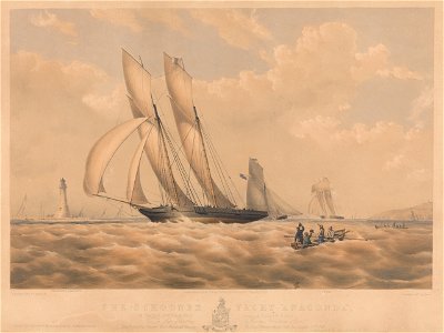 The Schooner Yacht 'Anaconda' 101 Tons built by Mr Joseph White entering Plymouth Sound - winning the Royal Western Yacht Club Cup, August 26th 1845 RMG PY8656
