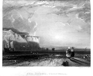 The Seashore, Cornwall engraving by William Miller after R P Bonington