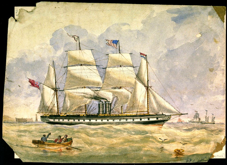 The Screw Steam Ship Great Britain off the Rock Light leaving the Port of L'pool - Ch W 1852. U.S.S. Attant- RMG PU6722