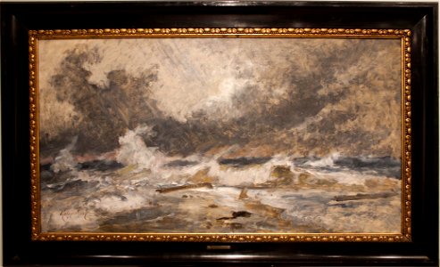The sea in uproar, the Scaw Spit, by Holger Drachmann, with frame