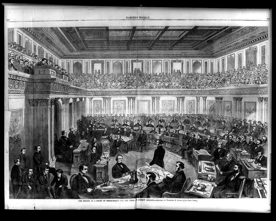 The Senate as a court of impeachment for the trial of Andrew Johnson - sketched by Theodore R. Davis. LCCN96521681