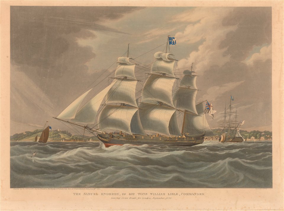 The Samuel Enderby - leaving Cowes Roads for London, September 1834 RMG PY8498