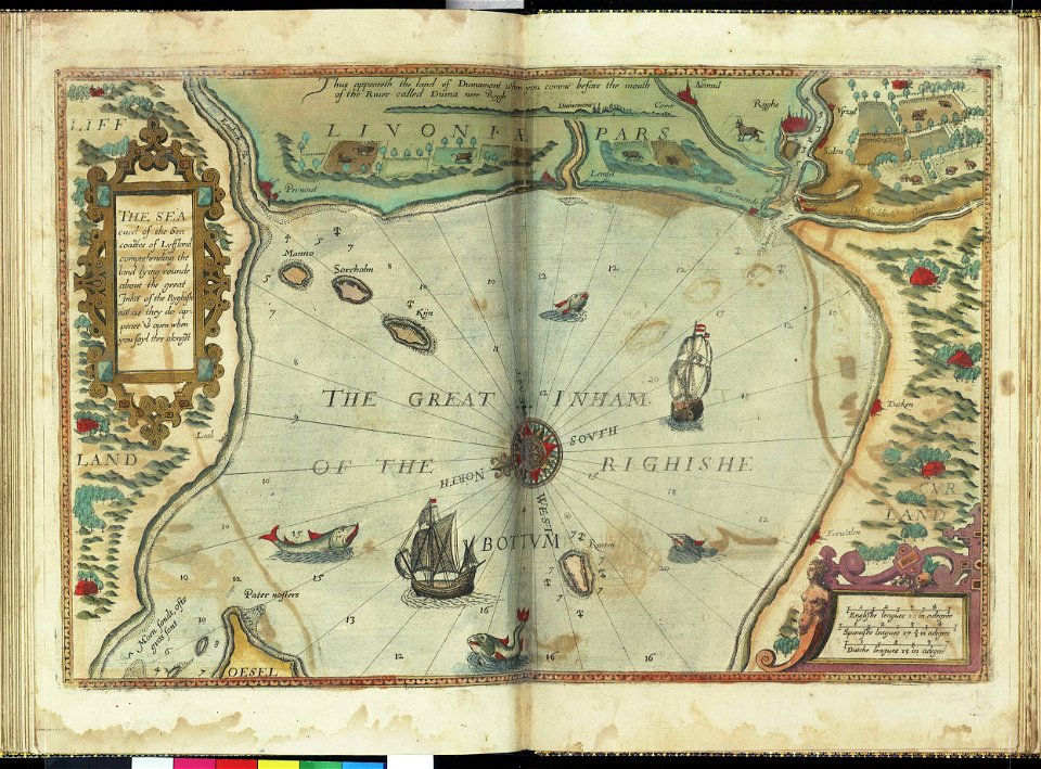 The sea card of the sea coasts of Lyffland comprehending the land lying rounde about the great Inham of the Ryghish even as they do appear and open when you sayl ther alongst RMG F8022
