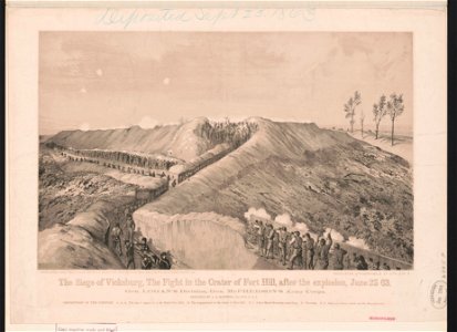 The siege of Vicksburg, the fight in the crater of Fort Hill, after the explosion, June 25 63 - sketched by A.E. Mathews, 31st Reg. O.V.I. ; Middleton, Strobridge & Co. Lith. Cin. O. LCCN2013645285