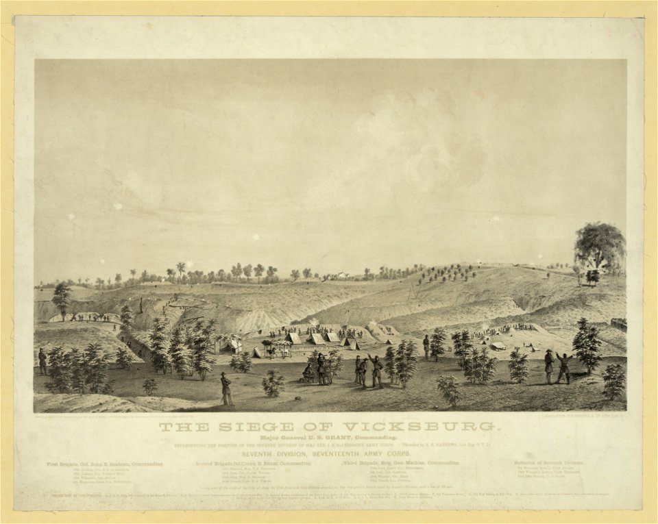 The siege of Vicksburg - Major General U.S. Grant, commanding - sketched by A.E. Mathews, 31st O.V.I. ; Middleton Strobridge, & Co. Lith. Cin. O. LCCN2013645287
