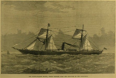The Screw-Steamer Nyanza, which brought Home the Survivors of the Cospatrick - ILN 1875. Free illustration for personal and commercial use.