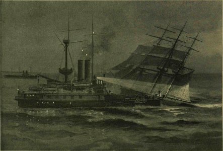 The Sinking of a Full-Rigged Merchant Vessel of 1400 Tons by HMS 'Sanspareil' off the Lizard ILN 1899. Free illustration for personal and commercial use.