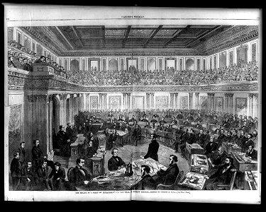 The Senate as a court of impeachment for the trial of Andrew Johnson - sketched by Theodore R. Davis. LCCN96521681