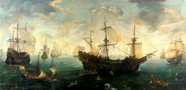 The Spanish Armada off the English Coast in 1588 (by Cornelis Claesz van Wieringen) - Rijksmuseum, Amsterdam (SK-A-1629). Free illustration for personal and commercial use.