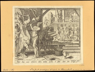 The Slaughter of the Fattened Calf 1562 print by Maarten van Heemskerck, S.I 55743, Prints Department, Royal Library of Belgium