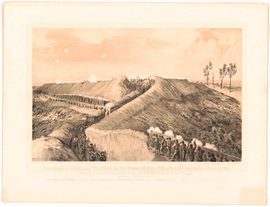 The siege of Vicksburg, the fight in the crater of Fort Hill, after the explosion, June 25 63 - sketched by A.E. Mathews, 31st Reg. O.V.I. ; Middleton, Strobridge & Co. Lith. Cin. O. LCCN2013645286