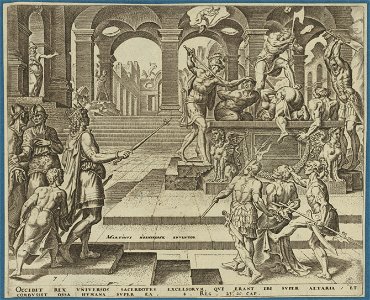 The Slaughter of The Priests of Samaria 1569 print by Maarten van Heemskerck, S.I 55727, Prints Department, Royal Library of Belgium