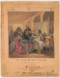 The story of Gettysburg Music composed for the piano and respectfully dedicated to H.T. Helmbold, chemist, manufacturer of Helmbold's Extract Buchu - - J. Queen del. LCCN2011645315