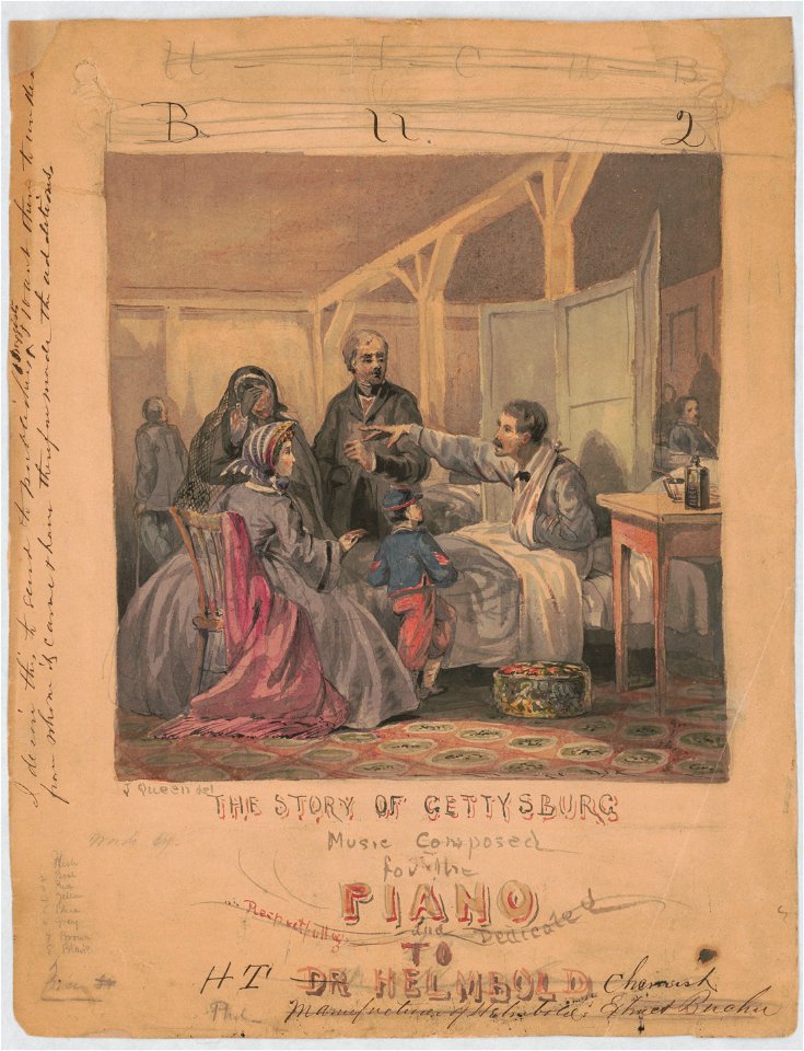 The story of Gettysburg Music composed for the piano and respectfully dedicated to H.T. Helmbold, chemist, manufacturer of Helmbold's Extract Buchu - - J. Queen del. LCCN2011645315