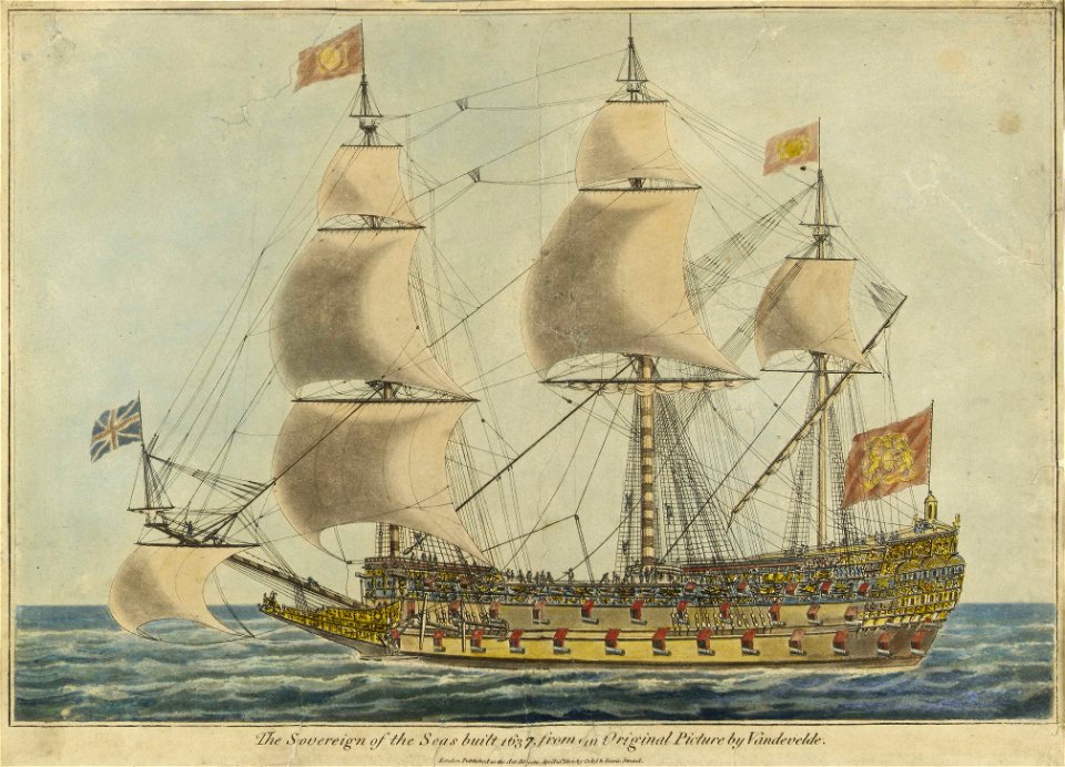 The Sovereign of the Seas built 1637. From an Original Picture by Vandevelde RMG PW7922