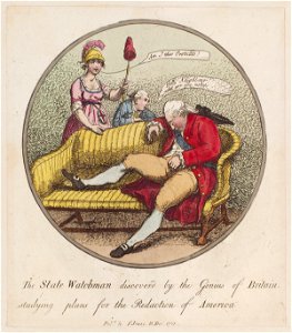 The state watchman discover'd by the genius of Britain, studying plans for the reduction of America' (King George III) by I. Jones