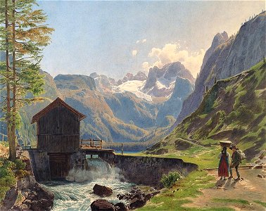The summit of the Dachstein from Lake Gosau - Rudolf von Alt