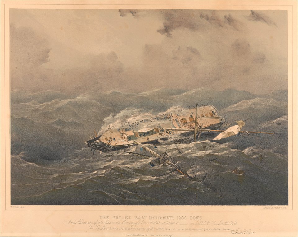 The Sutlej East Indiaman, 1200 Tons. In a Hurricane off the Cape on the Morning of April 1st 1848 at 1-2 past 3 - in Lat 16.20 S Lon 23.58 E RMG PY0602